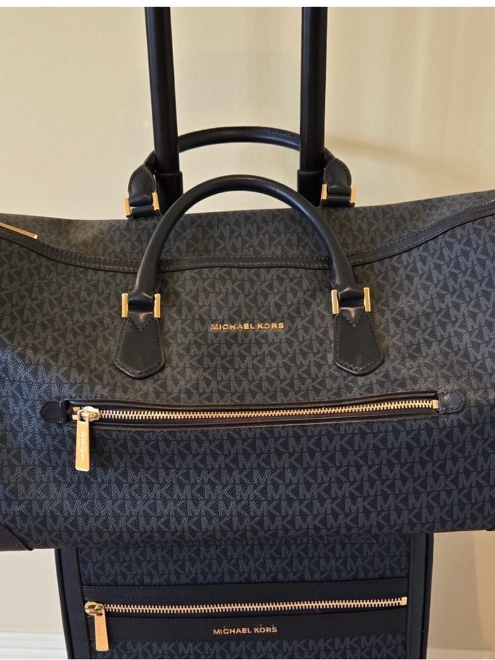 Michael Kors Black MK Monogram Duffel Carry-On with Gold Hardware